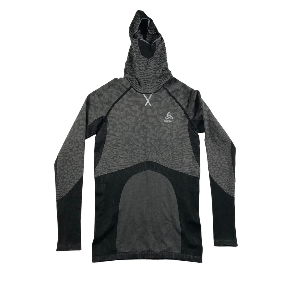 Odlo Performance Blackcomb Base Layer Hoodie Grey Black Men Small Face Mask
